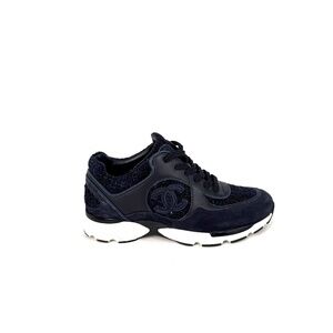 CHANEL 24A Navy Blue Black Tweed Sneakers 37, 6